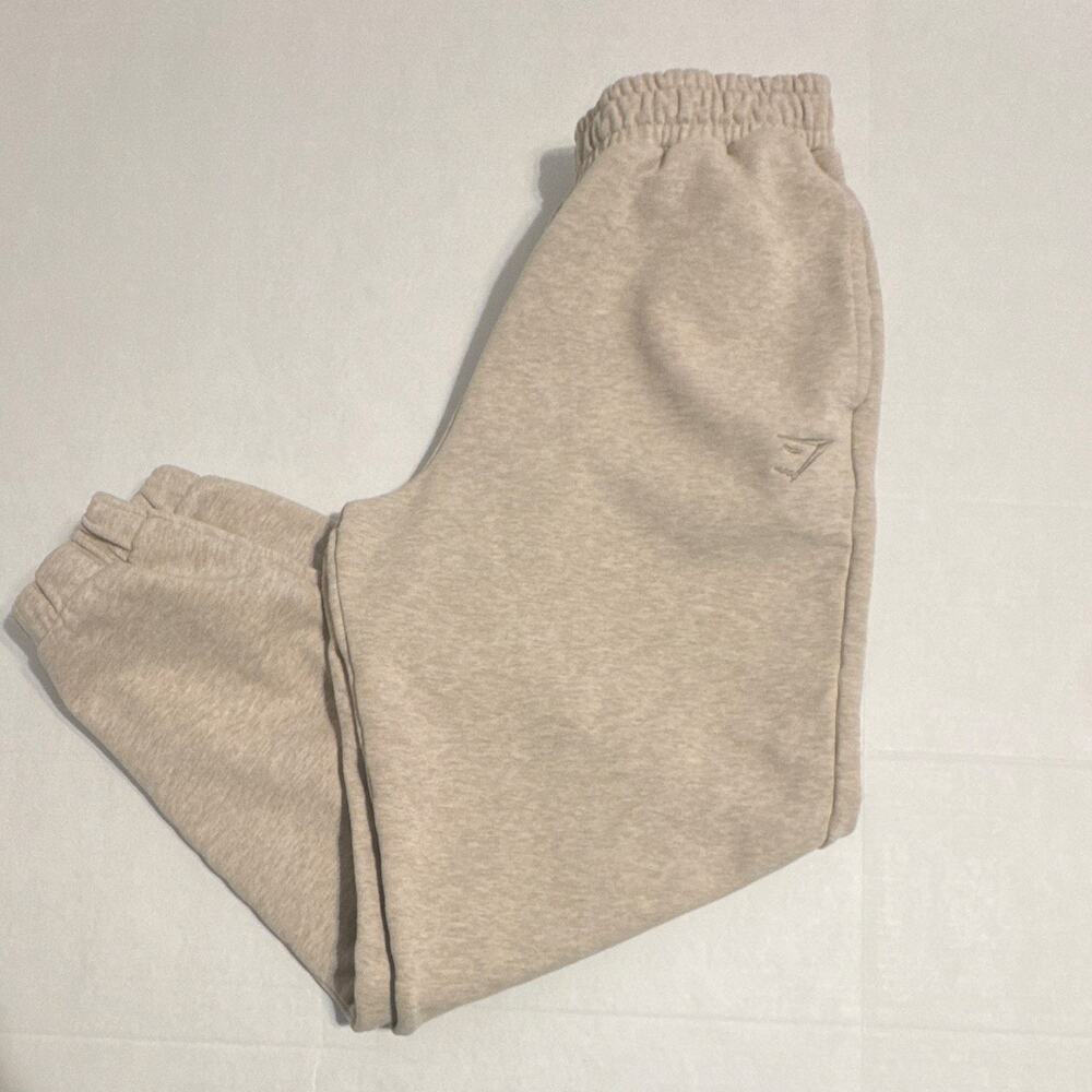 Gymshark Women's Beige Fleece Cotton Jogger Pants Size S Elastic Drawstring